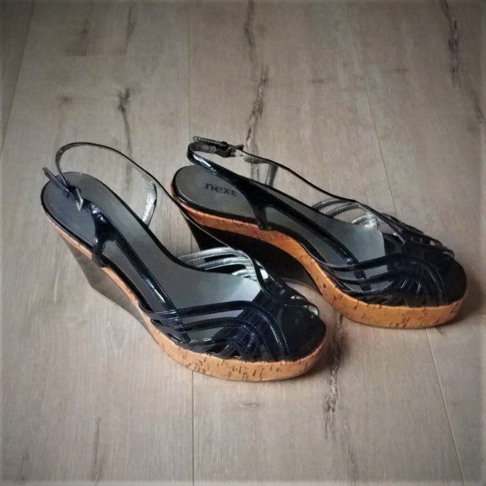 Next - Flirty slingback patent wedges!